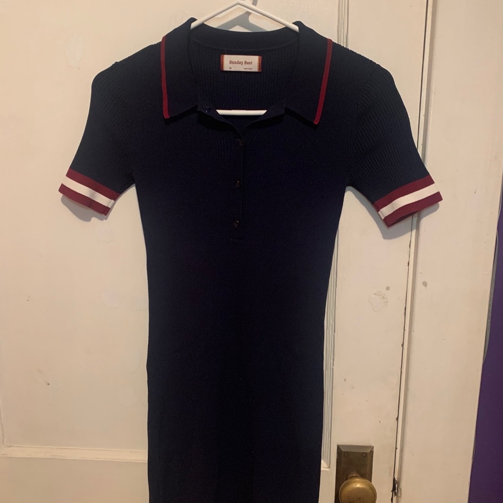 Blue Bodycon dress with Buttons and Collar